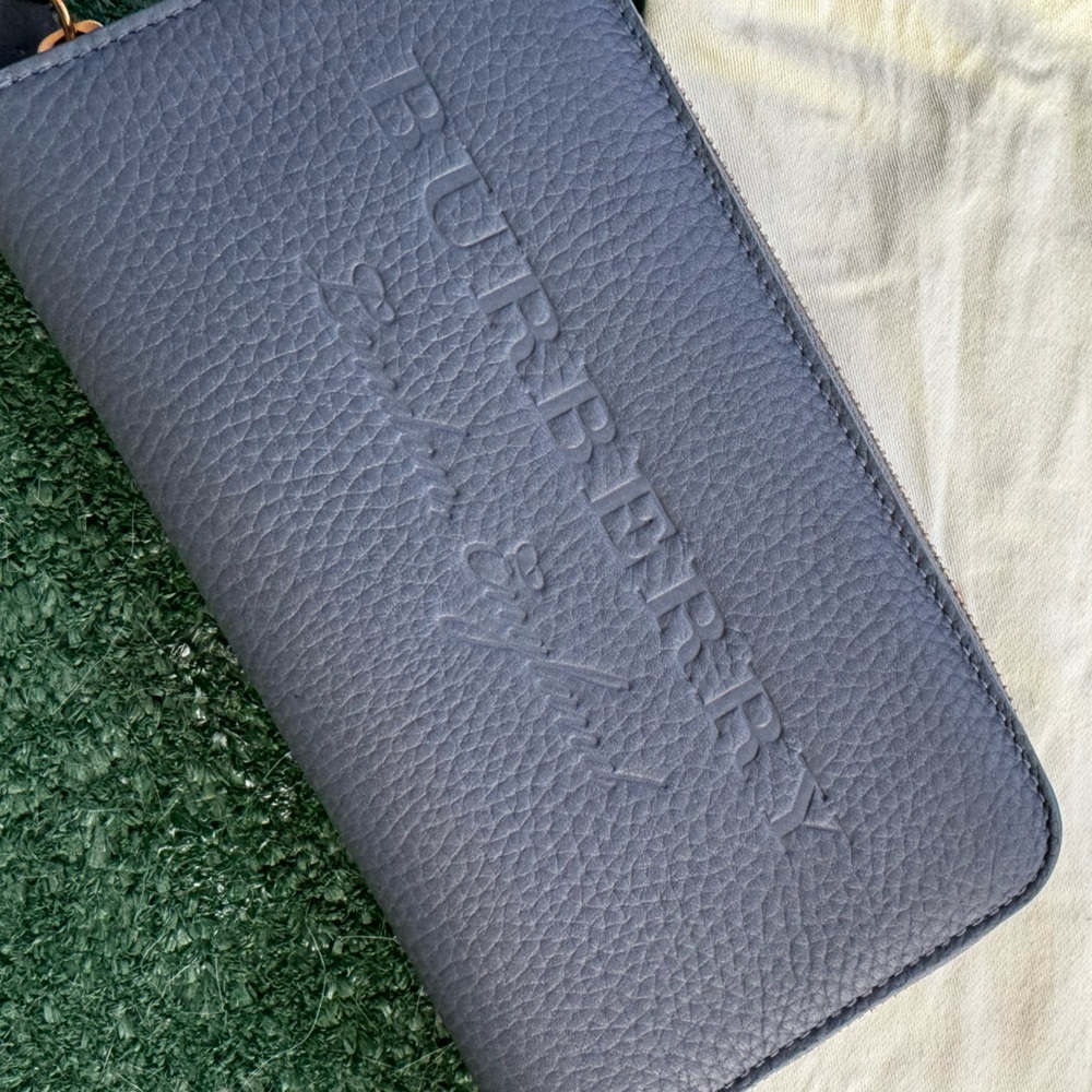 Burberry Women's Dusty Teal Blue Textured Leather Wallet